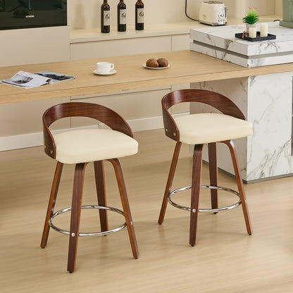 Bar Stools Set of 2 Swivel Bar Height Stools with Low Back, Wood Bar Chairs