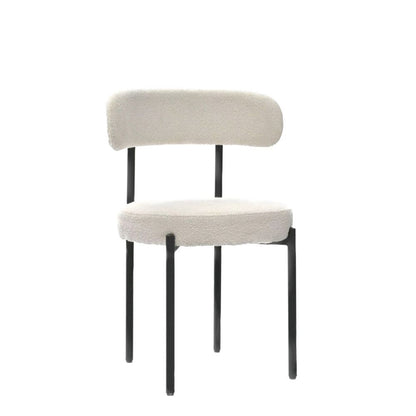 White Dining Chairs Set of 2,Mid-Century Modern Curved Backrest Chair,Round Upholstered Kitchen Chairs