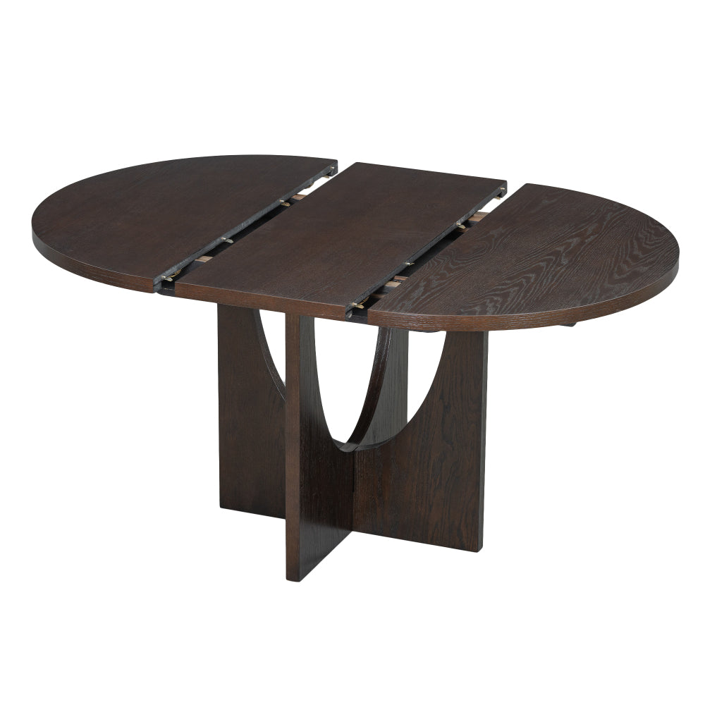 Modern 5-Piece Extendable Round Dining Table Set with 16.2inch Removable Leaf for Small Places