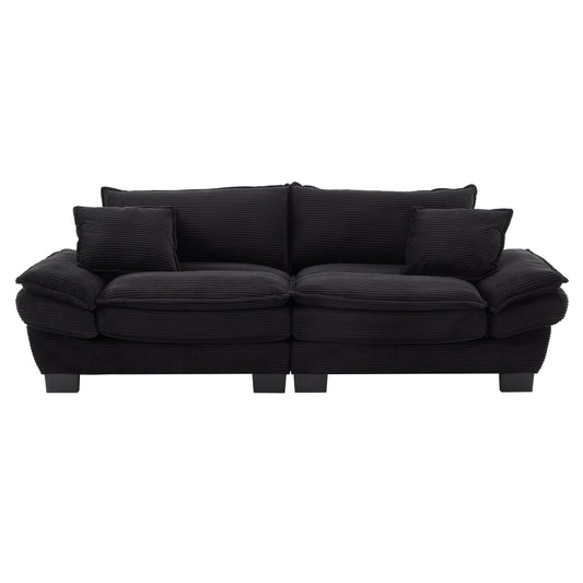 Corduroy Sofa Sleeper Couch Loveseat Sofa with Pillows Comfy Upholstered Deep Seat Sofa for Bedroom,Living Room,Apartment,Office,Dorm-Black Corduroy