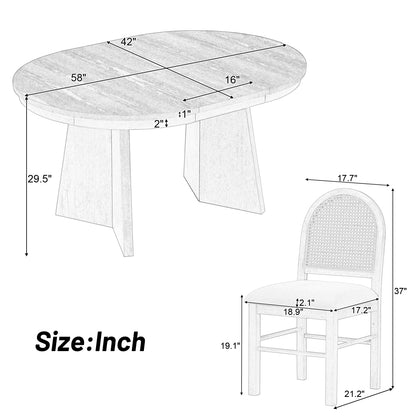 5-Piece Retro Functional Dining Set with 1 Extendable Dining Table and 4 Upholstered Chairs