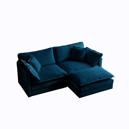 Two-Seater Sofa with 1 Footrest, 2 Seater L-Shaped Sectional with Ottoman,Loveseat with Ottoman for Small Living Space,Blue Chenille