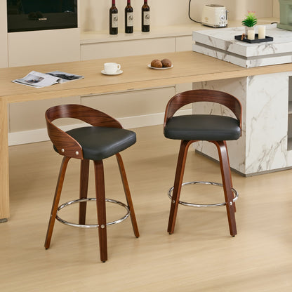 Bar Stools Set of 2 Swivel Bar Height Stools with Low Back, Wood Bar Chairs