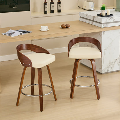 Bar Stools Set of 2 Swivel Bar Height Stools with Low Back, Wood Bar Chairs