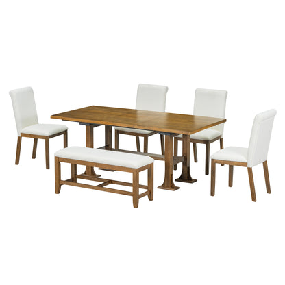 Farmhouse 76 inch 6-Piece Extendable Dining Table Set Trestle Kitchen Table