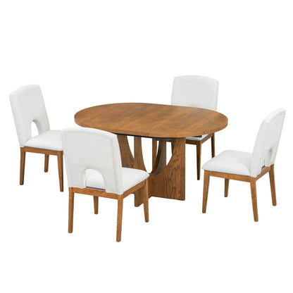 Modern 5-Piece Extendable Round Dining Table Set with 16.2inch Removable Leaf for Small Places