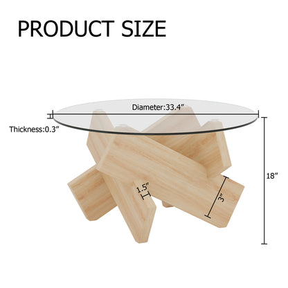 Circular glass coffee table, 33.4-inch modern and distinctive design tea table