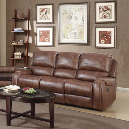 Leather-Air Nailhead Manual Reclining Sofa with Storage Console and USB Port