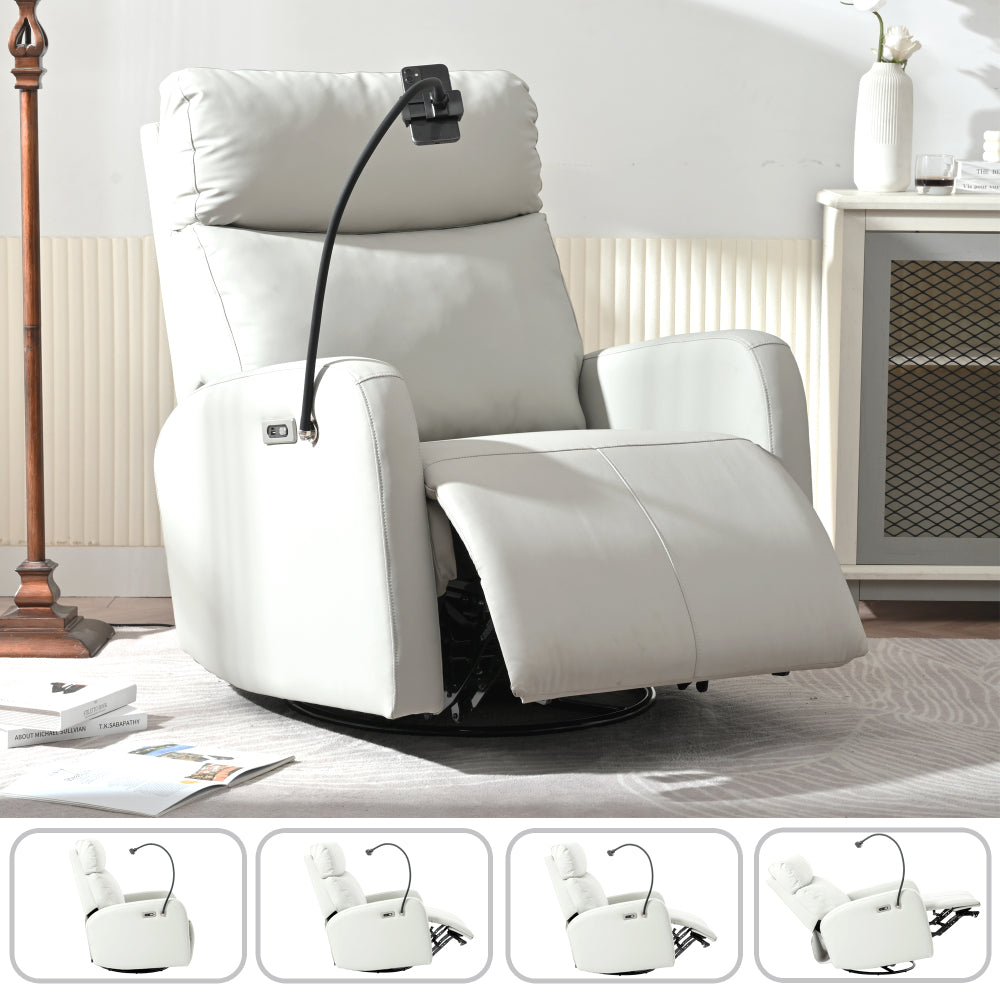 270° Power Swivel Rocker Recliner Chair, Electric Glider Reclining Sofa with USB Ports, Power Swivel Glider, Rocking Chair Nursery Recliners for Living Room Bedroom(Light Gray)