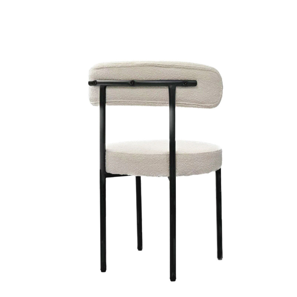 White Dining Chairs Set of 2,Mid-Century Modern Curved Backrest Chair,Round Upholstered Kitchen Chairs