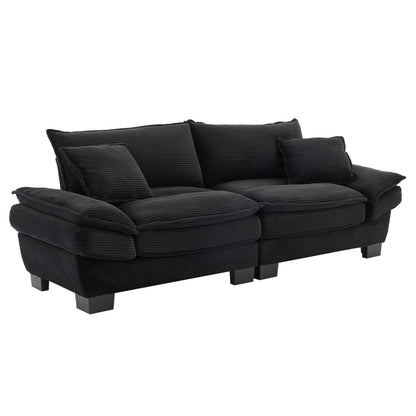 Corduroy Sofa Sleeper Couch Loveseat Sofa with Pillows Comfy Upholstered Deep Seat Sofa for Bedroom,Living Room,Apartment,Office,Dorm-Black Corduroy