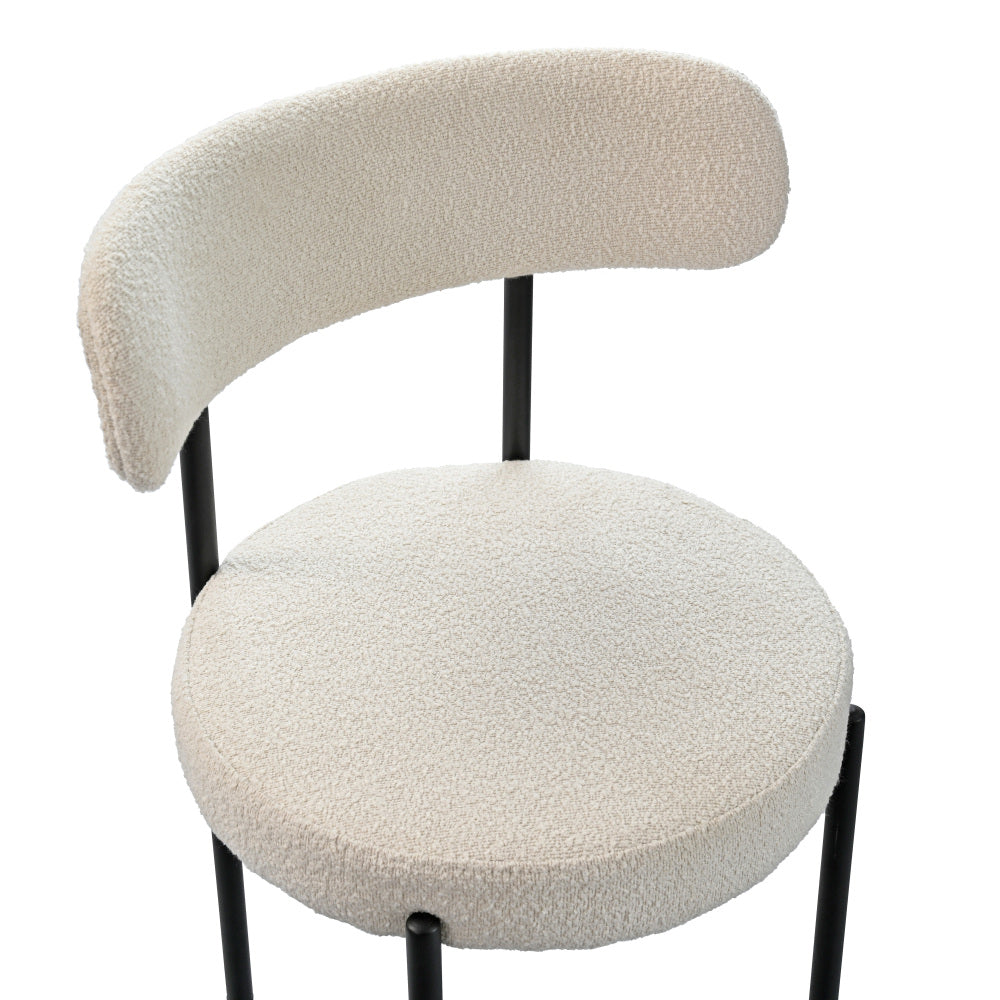 White Dining Chairs Set of 2,Mid-Century Modern Curved Backrest Chair,Round Upholstered Kitchen Chairs